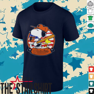 Snoopy And Woodstock Baltimore Orioles Baseball Player American Flag T Shirt