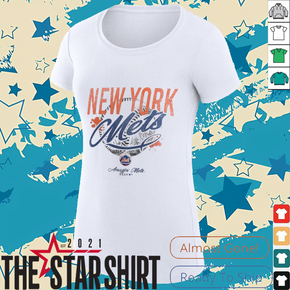 New York Mets WEAR by Erin Andrews Women's Distressed Cropped T Shirt New York Mets WEAR by Erin Andrews Women's Distressed Cropped T Shirt
