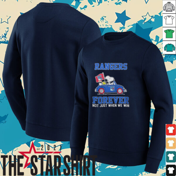 New York Rangers X Peanuts Snoopy And Woodstock Driving Car Forever Not Just When We Win 2024 Shirt