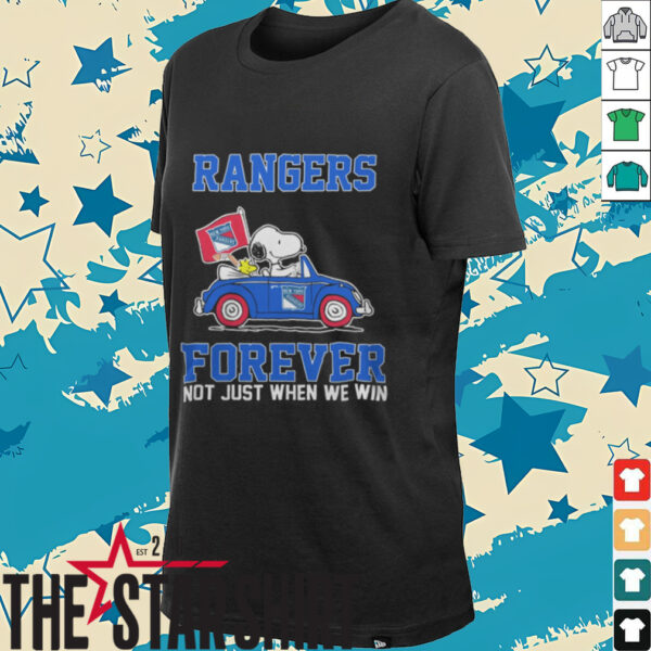 New York Rangers X Peanuts Snoopy And Woodstock Driving Car Forever Not Just When We Win 2024 Shirt