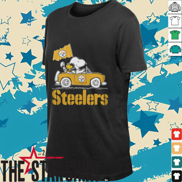 Peanuts Snoopy Merch Peanuts Snoopy And Woodstock Pittsburgh Steelers On Car T Shirt