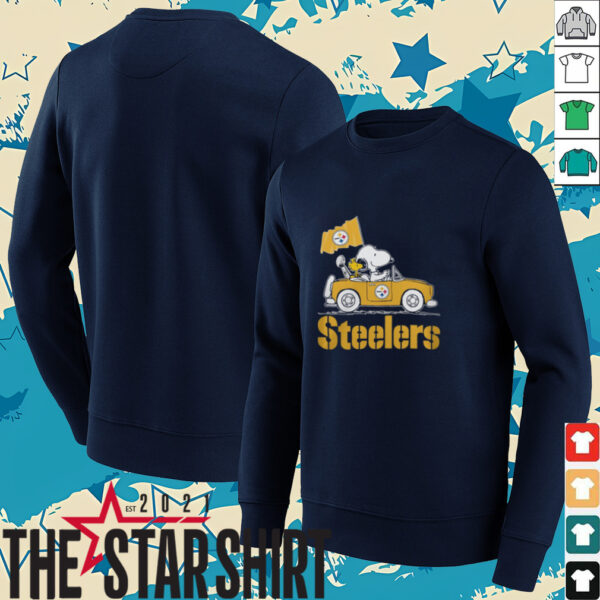 Peanuts Snoopy Merch Peanuts Snoopy And Woodstock Pittsburgh Steelers On Car T Shirt
