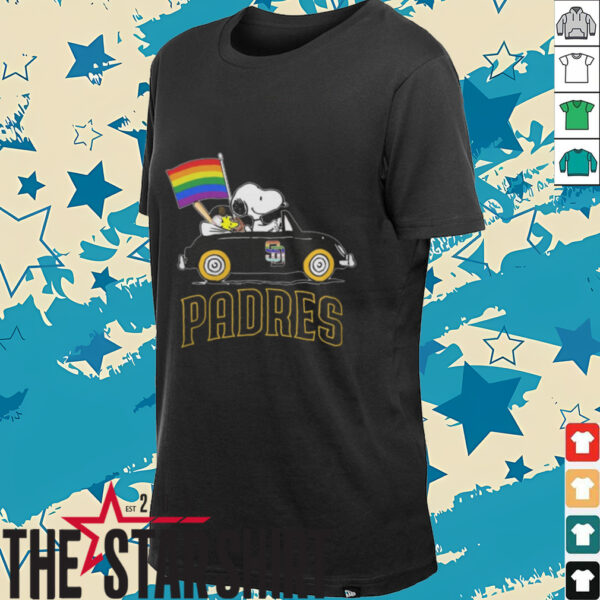 San Diego Padres Snoopy And Woodstock Driving Car Pride Flag Shirt