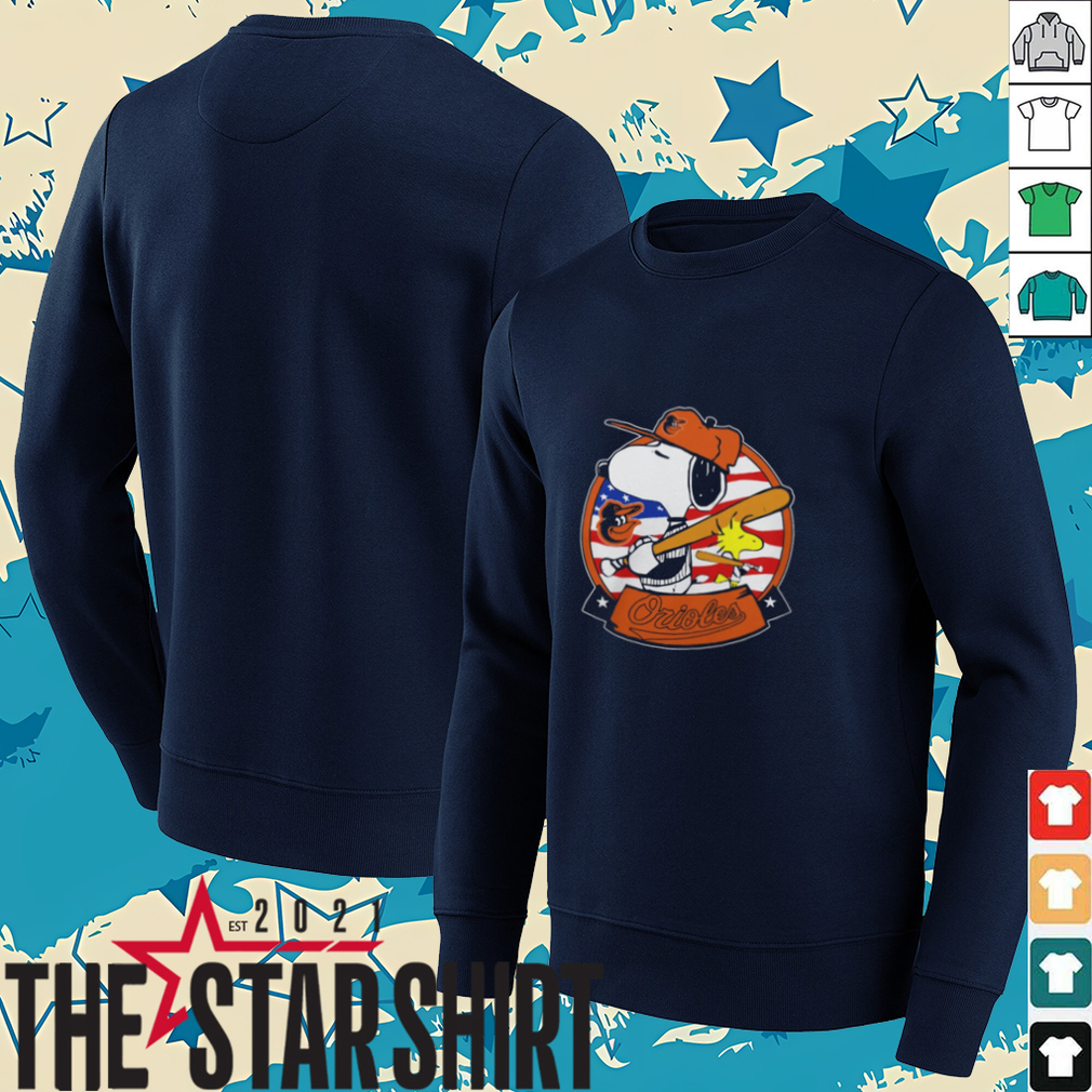 Snoopy And Woodstock Baltimore Orioles Baseball Player American Flag T Shirt Snoopy And Woodstock Baltimore Orioles Baseball Player American Flag T Shirt