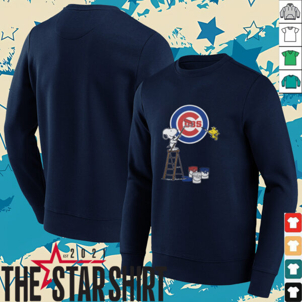 Snoopy And Woodstock Painting Chicago Cubs MLB Logo Shirt Black