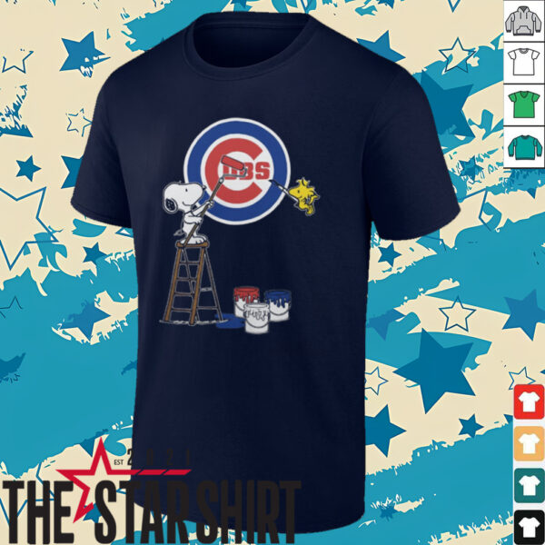 Snoopy And Woodstock Painting Chicago Cubs MLB Logo Shirt Black