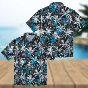 Miami Marlins Tropical Hawaiian Shirt Palm Pattern Blue Black Shirt for Men
