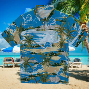 Detroit Lions Palm Horizon Blue Hawaiian Shirt