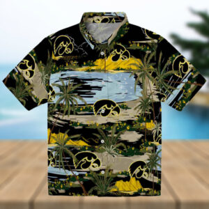 Iowa Hawkeyes Palm Horizon Black Hawaiian Shirt