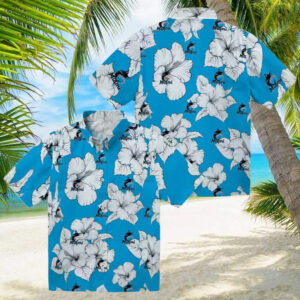 Official Miami Marlins Tropical Aloha Hawaiian Shirt Blue & White Hibiscus Beachwear