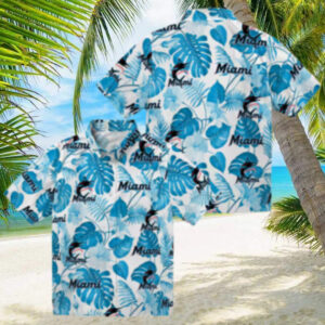 Miami Marlins Floral Button Up Shirt   Summer Tropical MLB Gift for Dad & Fans