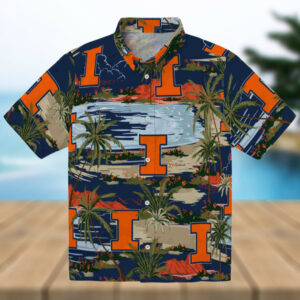 Illinois Fighting Illini Palm Horizon Blue Hawaiian Shirt