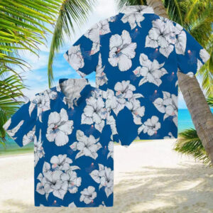 MLB Dodgers Hibiscus Hawaiian Shirt Blue Tropical Button Up for Men