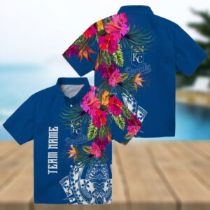 Kansas City Royals Hawaiian Button Up Shirt Polynesian Floral Vacation & Casual Wear