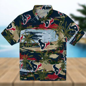 Houston Texans Palm Horizon Blue Hawaiian Shirt