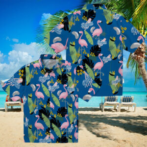 MLB Dodgers Men’s Hawaiian Shirt   Blue Tropical Flamingo Leaf Button Up