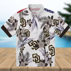 San Diego Padres Hawaiian Shirt Patriotic Hibiscus Print in Brown & White for Padres Fans