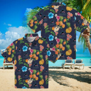 Men’s Miami Marlins Navy Blue Hawaiian Shirt   Hibiscus And Fruit Style