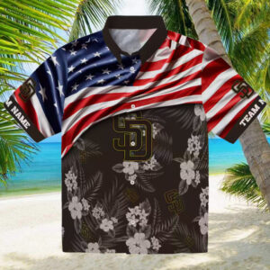 Personalized San Diego Padres Hawaiian Shirt USA Flag Hibiscus Print