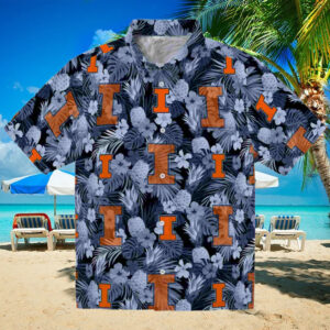 Illinois Fighting Illini Floral Pineapple Blue Hawaiian Shirt