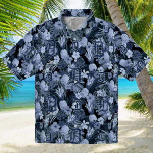 Detroit Tigers Floral Pineapple Navy Hawaiian Shirt