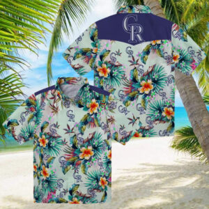 Colorado Rockies Tropical Hawaiian Shirt with Green Foliage MLB Team Beach Shirt