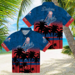 Men's Los Angeles Dodgers Hawaiian Shirt Black & Blue Sunset Vacation Outfit