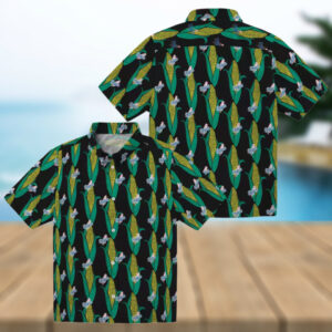 Dodgers Black and Green Hawaiian Shirt Corn Motif Baseball Fan Gift