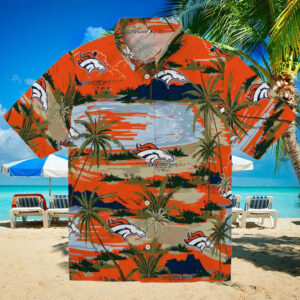 Denver Broncos Palm Horizon Orange Hawaiian Shirt