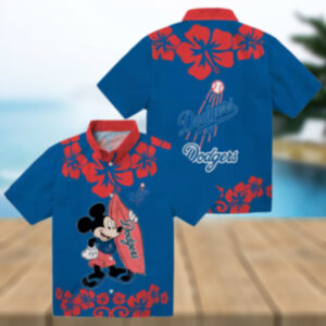MLB Dodgers Tropical Aloha Short Sleeve Shirt Mickey Mouse Beach Print for Men & Women
