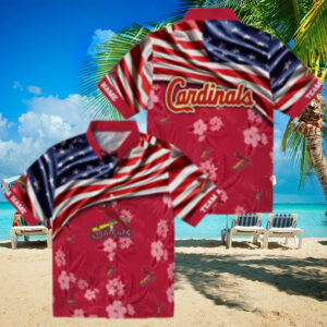 MLB St. Louis Cardinals Floral Hawaiian Shirt Red Hibiscus & American Flag Style