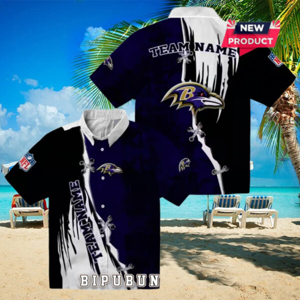 Baltimore Ravens Custom Edgy Streaks Purple Hawaiian Shirt