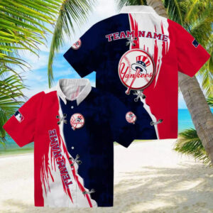Custom New York Yankees Aloha Hawaiian Shirt Edgy Navy & White Summer MLB Fan Apparel