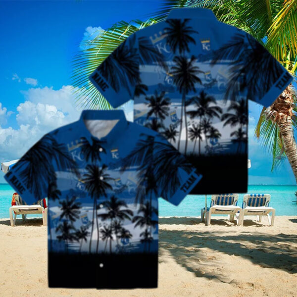 Best Kansas City Royals Sunset Hawaiian Shirt   Blue & Black MLB Summer Beach Shirt