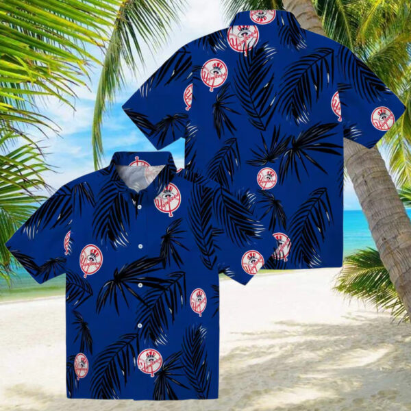 Best New York Yankees Beach Hawaiian Shirt   Navy Palm Leaf Summer Fan Clothing   Sunflowe