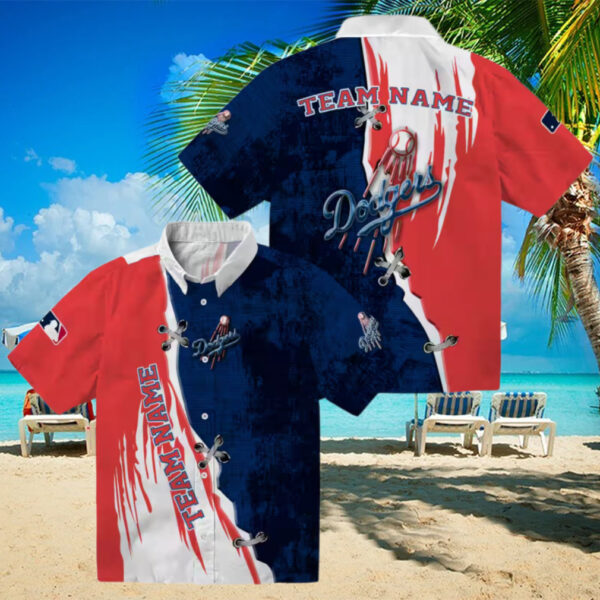 Blue White Dodgers Hawaiian Shirt   Stylish MLB Tropical Shirt for Game Day Fans