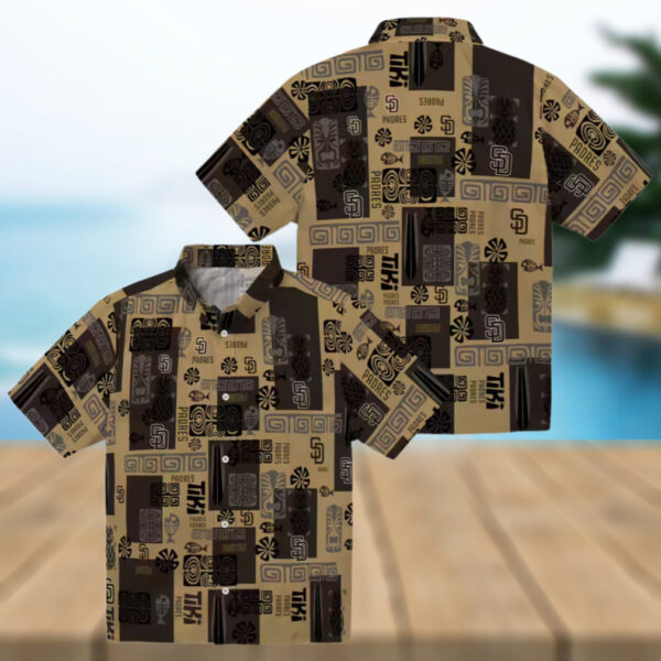 Brown San Diego Padres Hawaiian Shirt with Tribal Design   Perfect for Summer & Tailgate