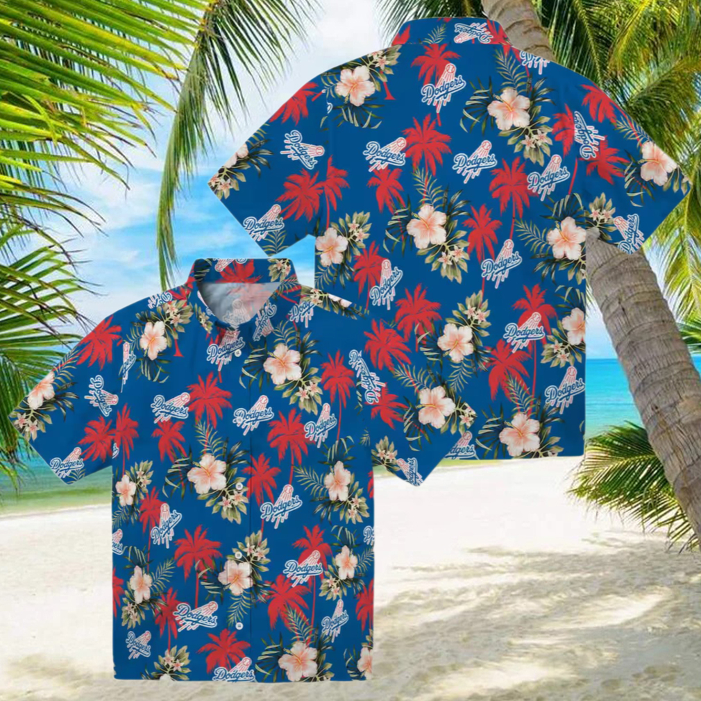 Buy LA Dodgers Blue Hawaiian Shirt Palm Tree & Hibiscus Summer Fan Wear Buy LA Dodgers Blue Hawaiian Shirt Palm Tree & Hibiscus Summer Fan Wear