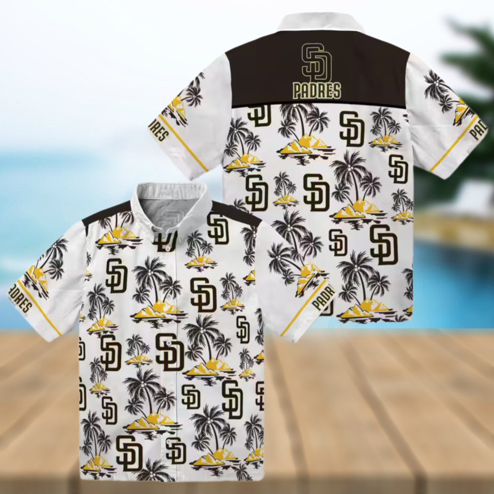 Buy San Diego Padres Brown Hawaiian Shirt with Palm Island Print Perfect for Tailgate Parties Buy San Diego Padres Brown Hawaiian Shirt with Palm Island Print Perfect for Tailgate Parties