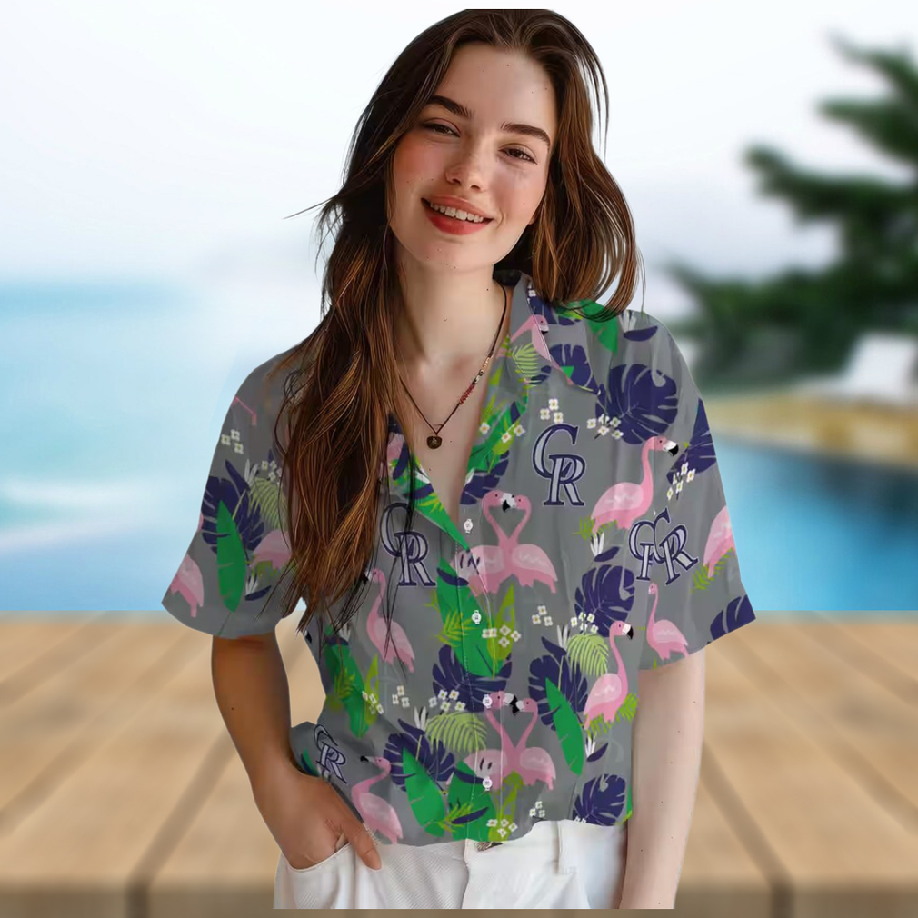 Colorado Rockies Flamingo Foliage Hawaiian Shirt MLB Team Blue Green Tropical Shirt for Summer Fans Colorado Rockies Flamingo Foliage Hawaiian Shirt MLB Team Blue Green Tropical Shirt for Summer Fans