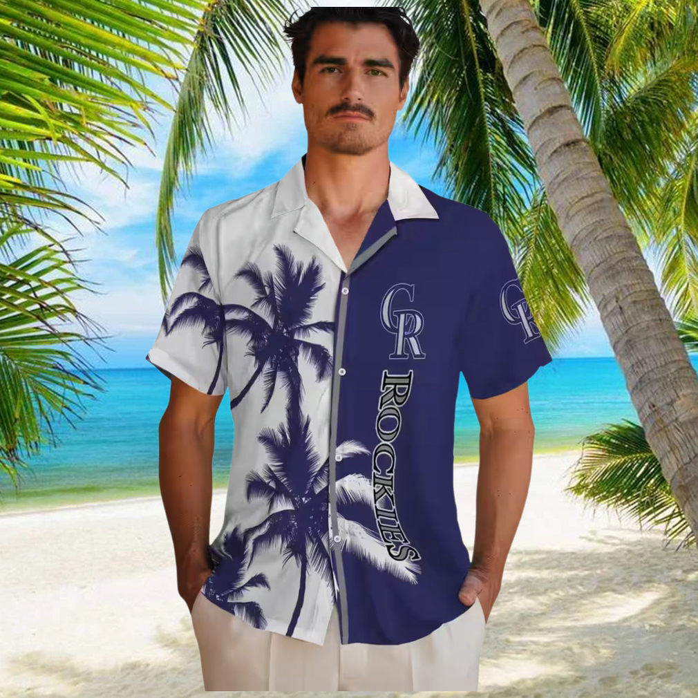 Colorado Rockies Summer Hawaiian Shirt Blue & White Tropical Palm Trees MLB Fan Gear Colorado Rockies Summer Hawaiian Shirt Blue & White Tropical Palm Trees MLB Fan Gear
