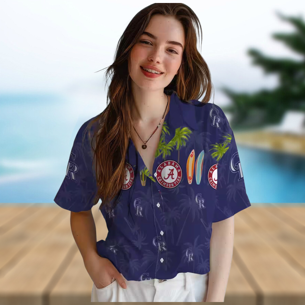 Colorado Rockies Surfboard Palm Blue Hawaiian Shirt MLB Tropical Aloha Shirt for Beach Days Colorado Rockies Surfboard Palm Blue Hawaiian Shirt MLB Tropical Aloha Shirt for Beach Days
