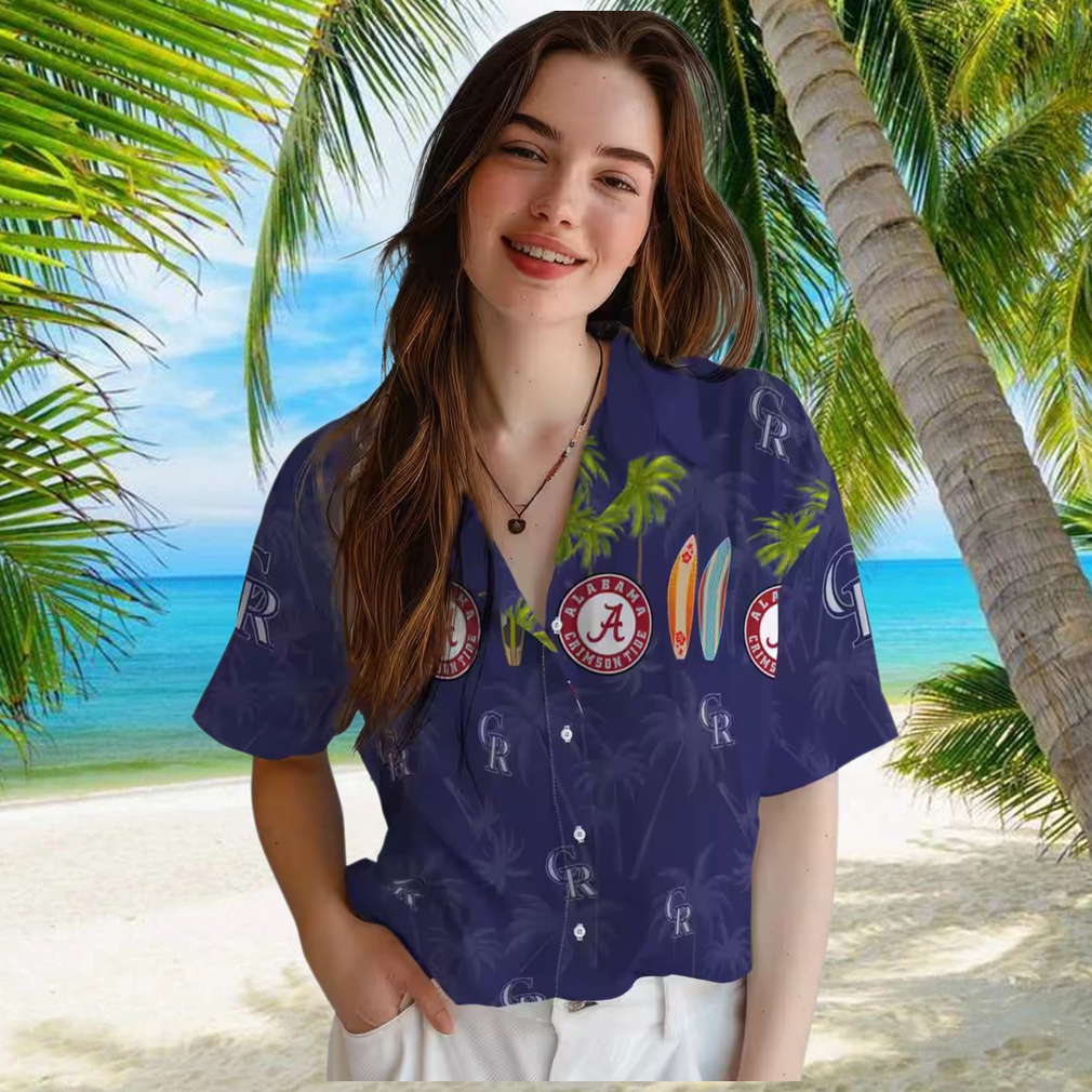 Colorado Rockies Surfboard Palm Blue Hawaiian Shirt MLB Tropical Aloha Shirt for Beach Days Colorado Rockies Surfboard Palm Blue Hawaiian Shirt MLB Tropical Aloha Shirt for Beach Days