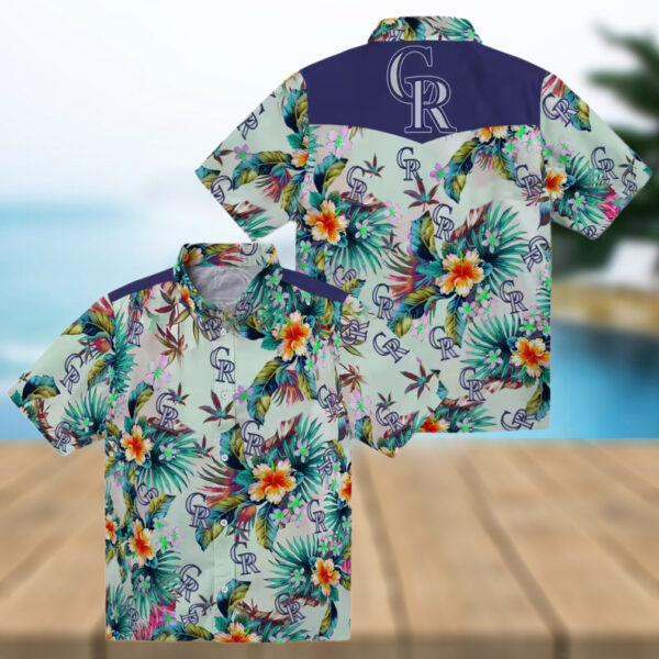 Colorado Rockies Tropical Hawaiian Shirt with Green Foliage   MLB Team Beach Shirt