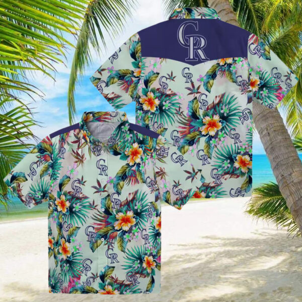 Colorado Rockies Tropical Hawaiian Shirt with Green Foliage   MLB Team Beach Shirt