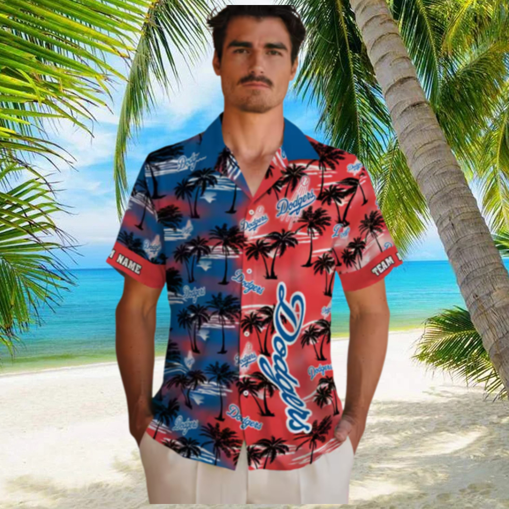 Custom Los Angeles Dodgers Hawaiian Shirt Tropical Palm Silhouettes for Summer Beach Party Custom Los Angeles Dodgers Hawaiian Shirt Tropical Palm Silhouettes for Summer Beach Party