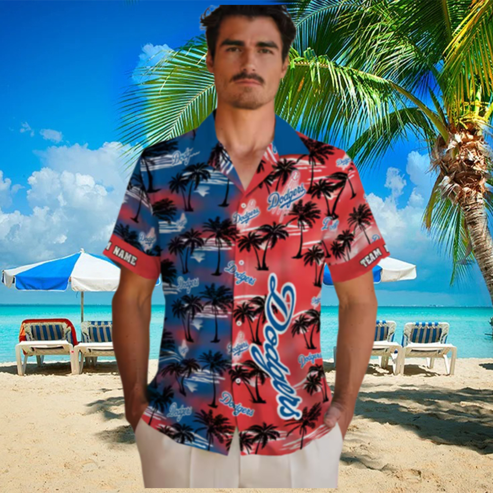 Custom Los Angeles Dodgers Hawaiian Shirt Tropical Palm Silhouettes for Summer Beach Party Custom Los Angeles Dodgers Hawaiian Shirt Tropical Palm Silhouettes for Summer Beach Party
