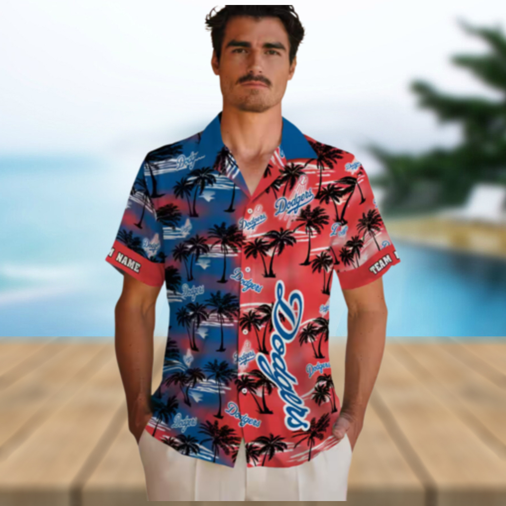 Custom Los Angeles Dodgers Hawaiian Shirt Tropical Palm Silhouettes for Summer Beach Party Custom Los Angeles Dodgers Hawaiian Shirt Tropical Palm Silhouettes for Summer Beach Party