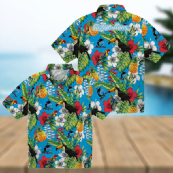 Custom Miami Marlins Hawaiian Shirt   Tropical Toucan Design for Baseball Fans