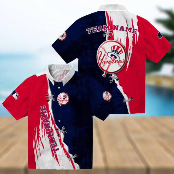 Custom New York Yankees Aloha Hawaiian Shirt   Edgy Navy & White Summer MLB Fan Apparel